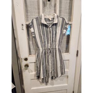 Japna Gray and White Striped Button Front‎ Pocket Dress Women's Size Medium